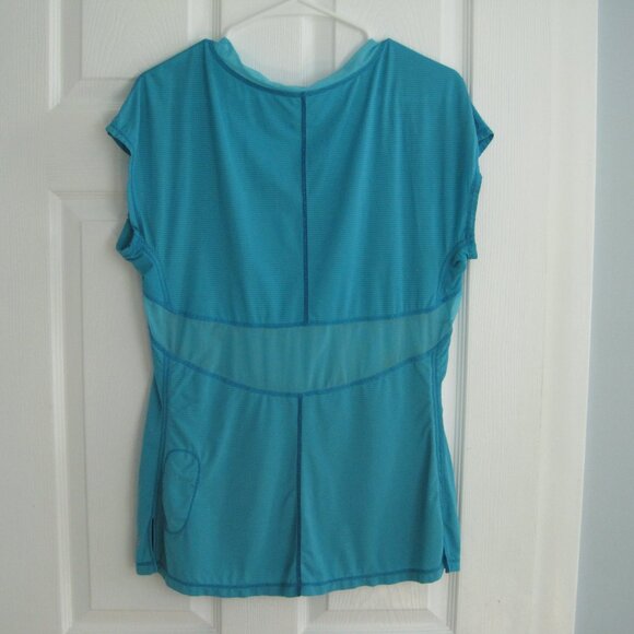 Lululemon Women's Mesh Shirt Size 10 Teal Blue Lightweight Short Sleeves - Picture 2 of 5
